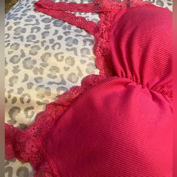 Hot Pink Hearts & Hips Tank Top, Cupped, Ribbed, & Lace. - Picture 3 of 3